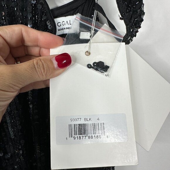 NWT Mac Duggal Silver Cut Out Halter Tie Back Sequin Gown Black 4 #8568 - Picture 8 of 10